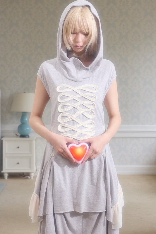 Deconstructed Mesh Patchwork Hooded Top