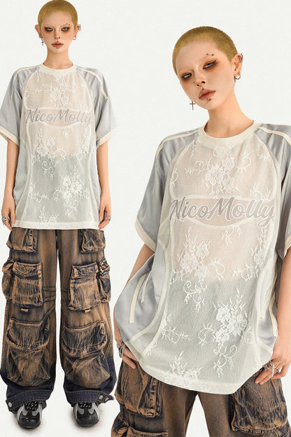 Silver Lace Splicing Top