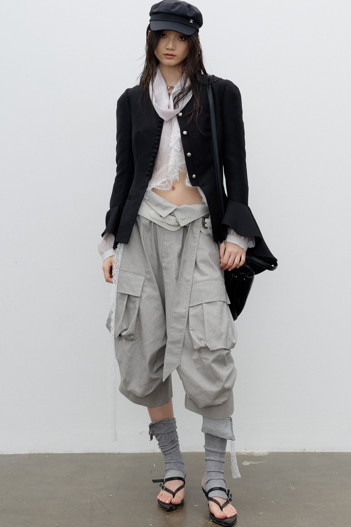 Button-Decorated Bell-Sleeve Jacket