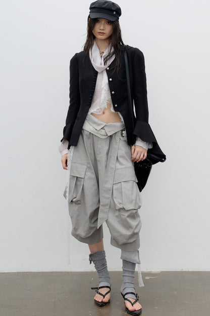 Button-Decorated Bell-Sleeve Jacket