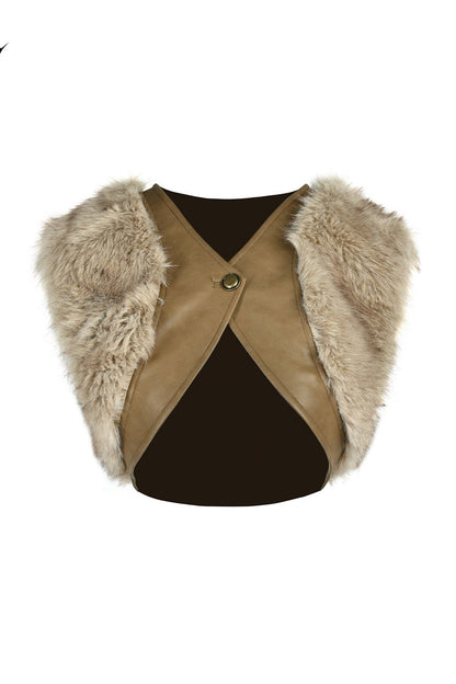 Layered Patchwork Fur Trim Vest