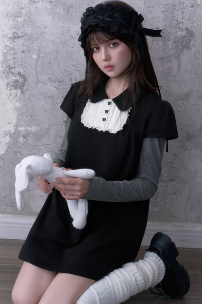 Dark Doll Collar Layered-Look Long Sleeve Dress