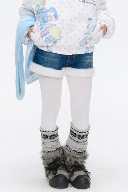 High-Waisted Washed Fleece-Lined Denim Shorts