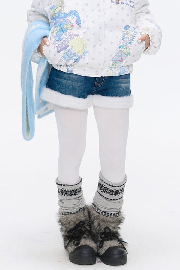 High-Waisted Washed Fleece-Lined Denim Shorts