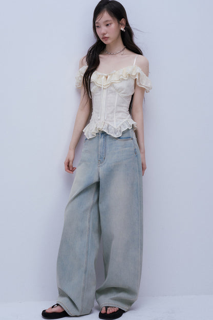 Geprägtes Jacquard-Lagentop mit schulterfreien Trägern