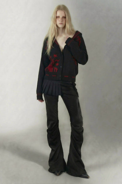 Red Pattern Sailor Hood Cardigan