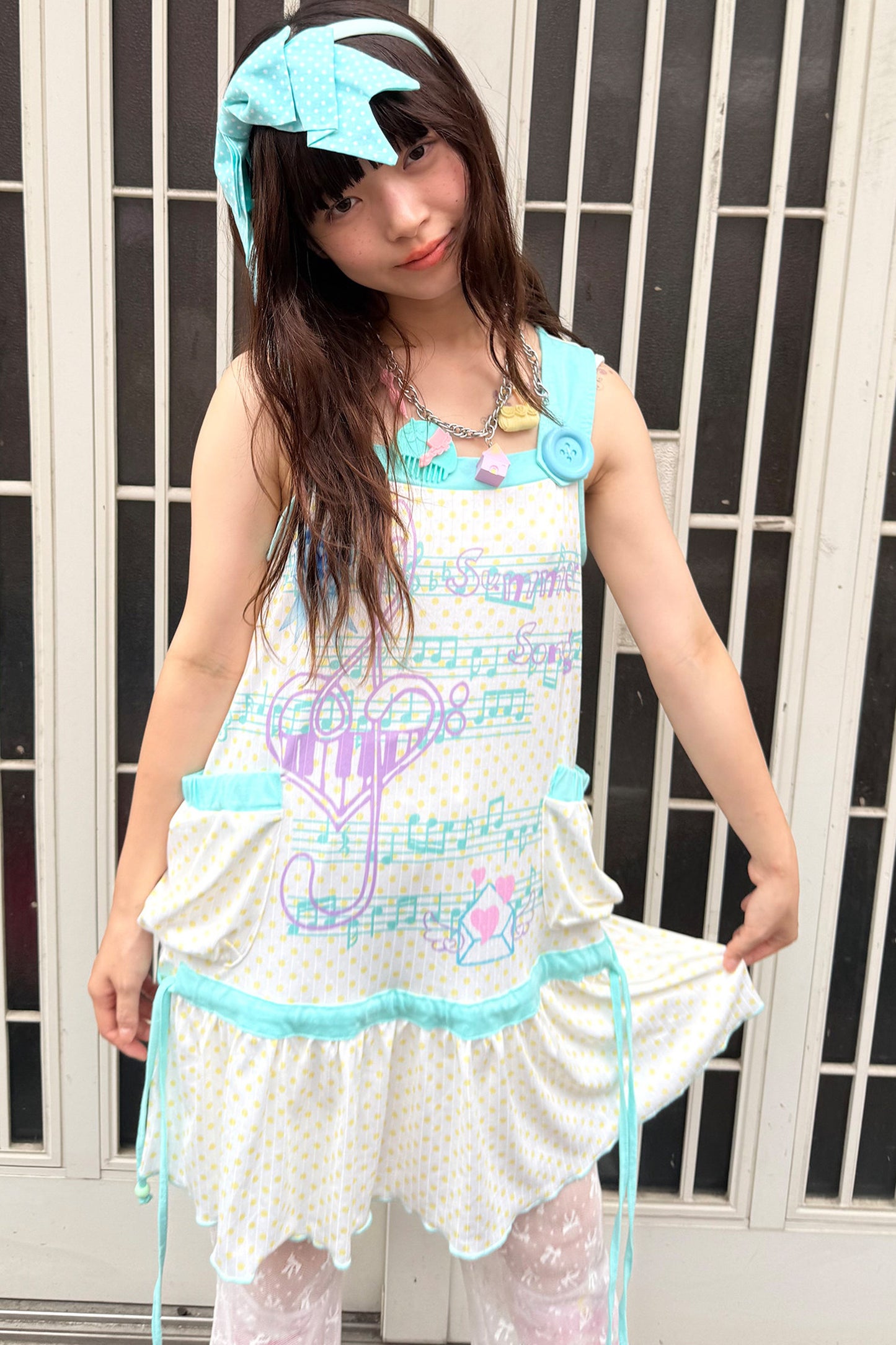 Y2K Music Print Layered-Look Vest Dress