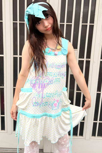 Y2K Music Print Layered-Look Vest Dress