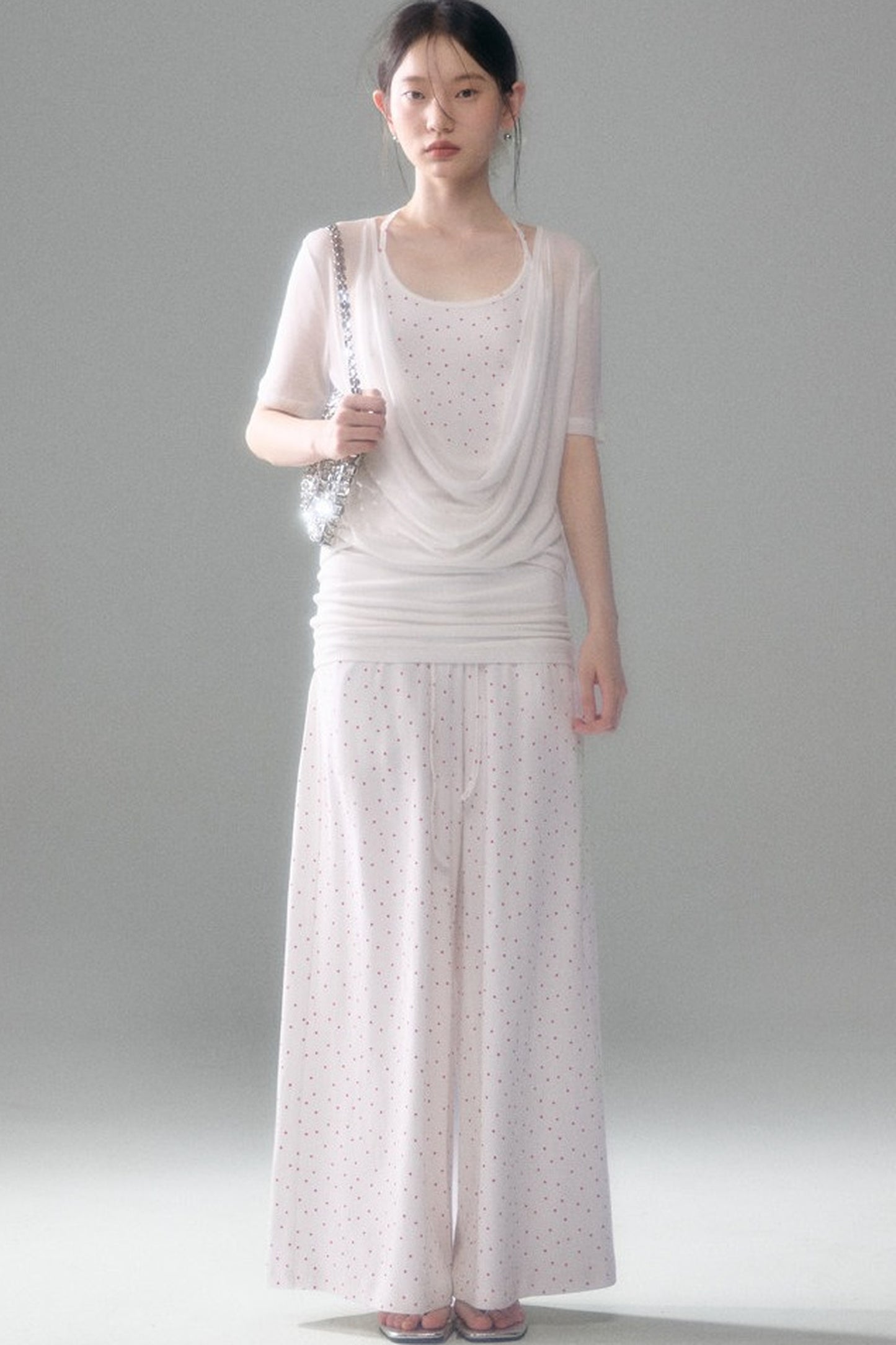 Retro Polka Dot Foldable Strapless Wide Leg Trousers