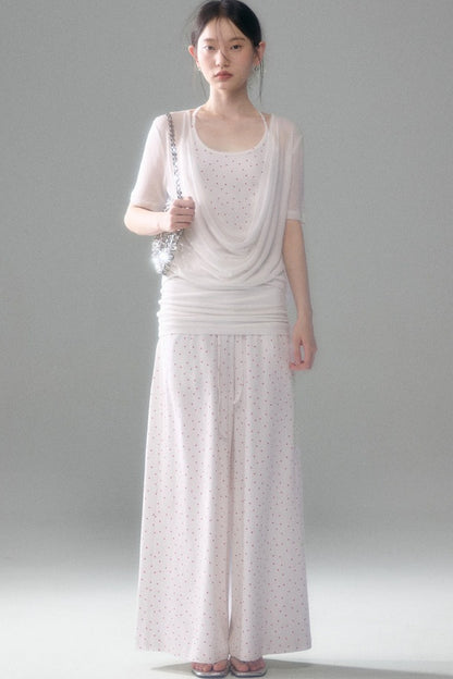 Retro Polka Dot Foldable Strapless Wide Leg Trousers