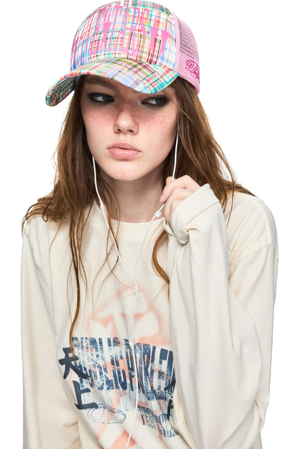 Plaid Flocking Mesh Trucker Cap