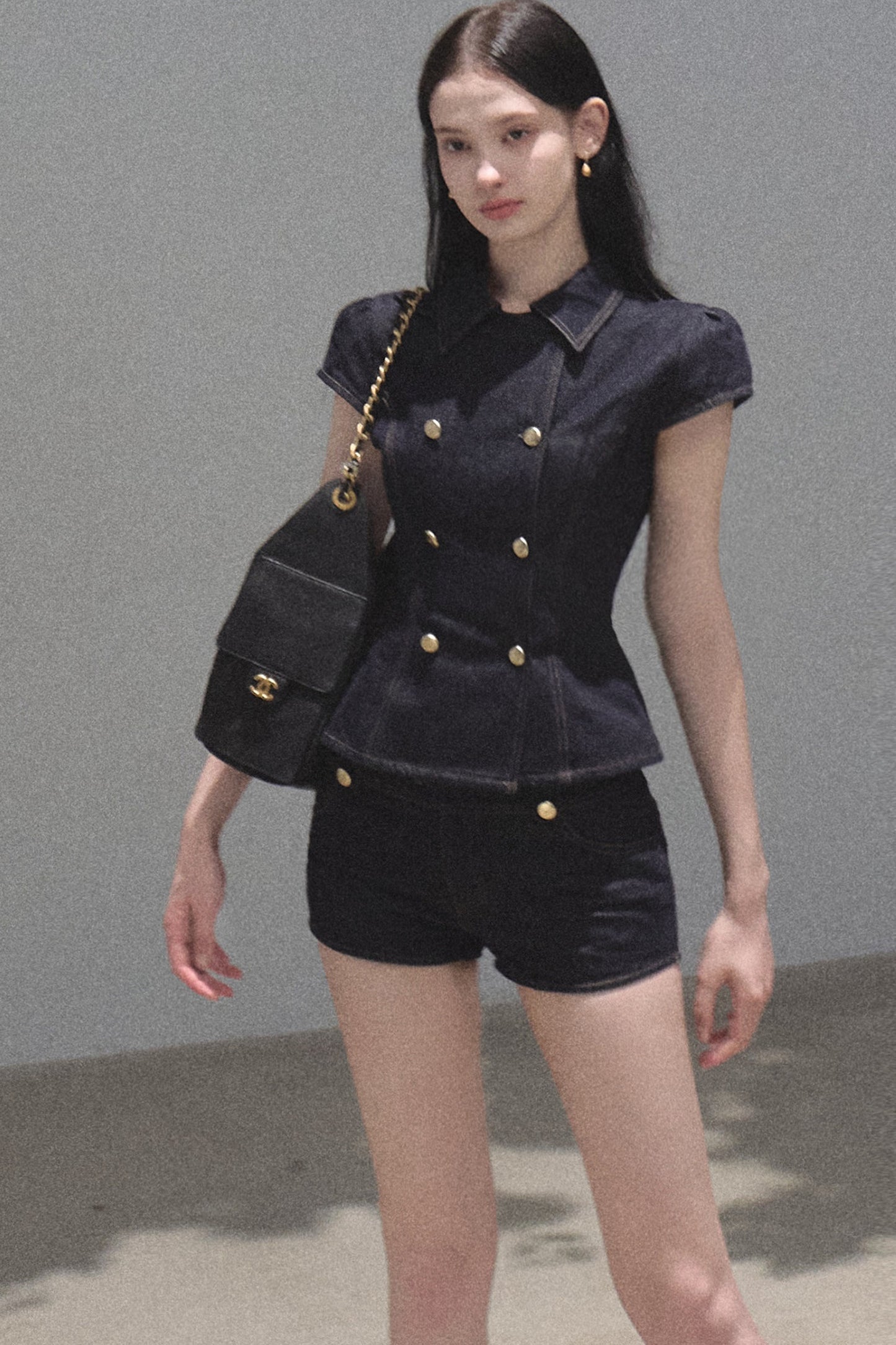 Retro Denim Waist-Cinching Dress Set-Up