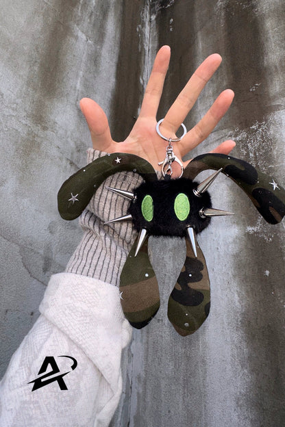 Camouflage Rivet Four-Eared Rabbit Plush Keychain Doll