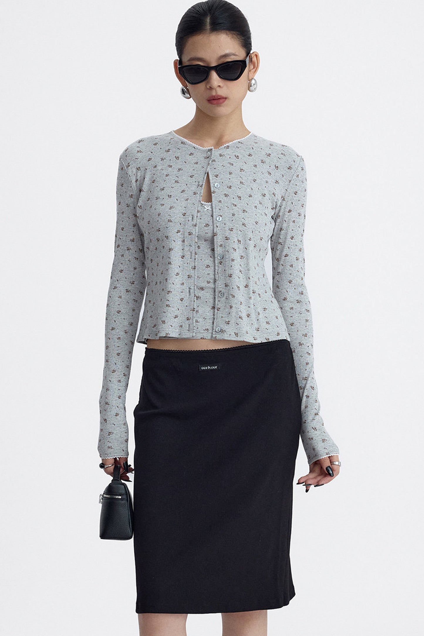 Lace Trim Knit Midi Skirt