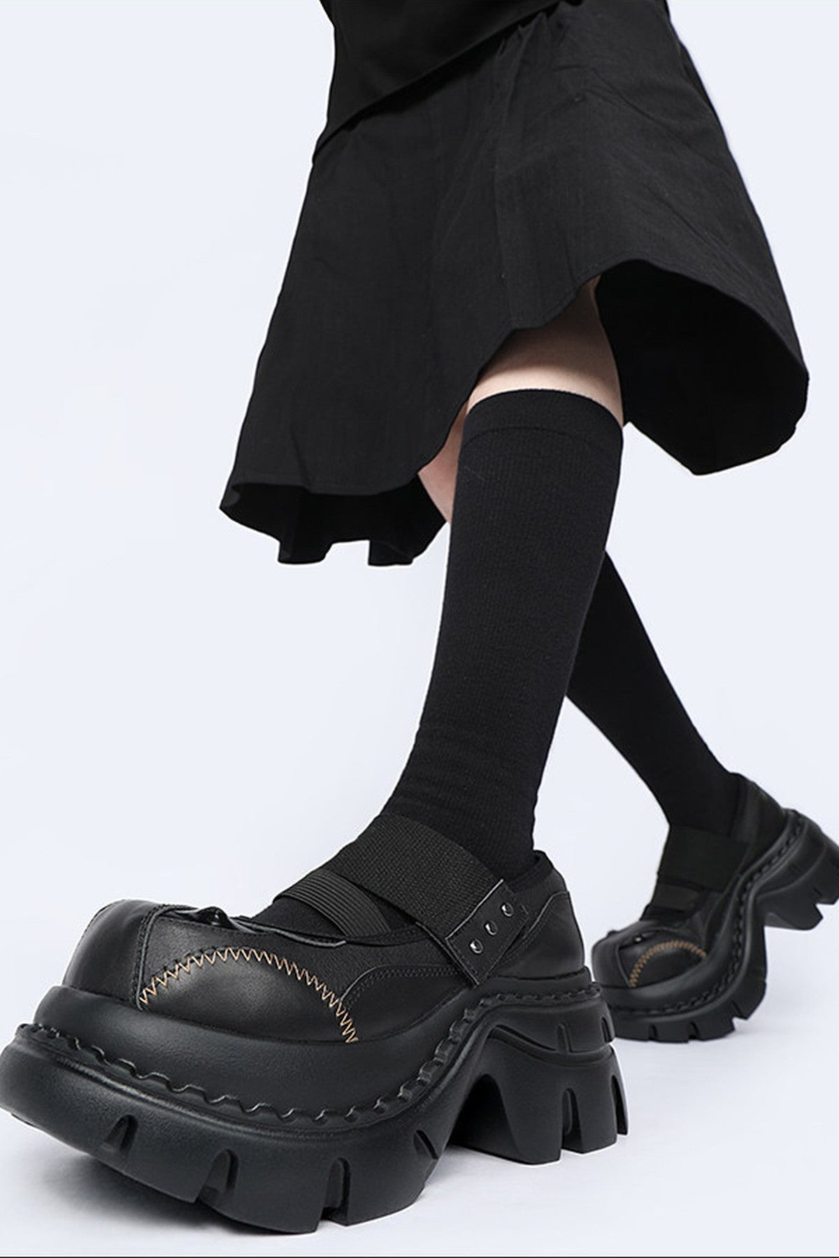 Dark Design Platform Height-Increasing Mary Jane Shoes