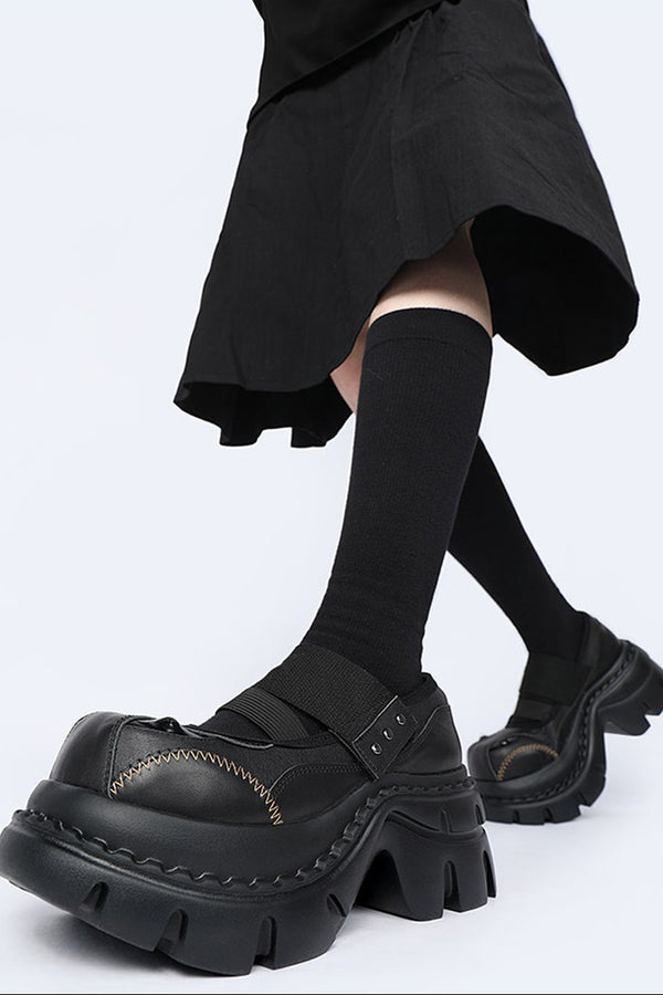 Dark Design Platform Height-Increasing Mary Jane Shoes