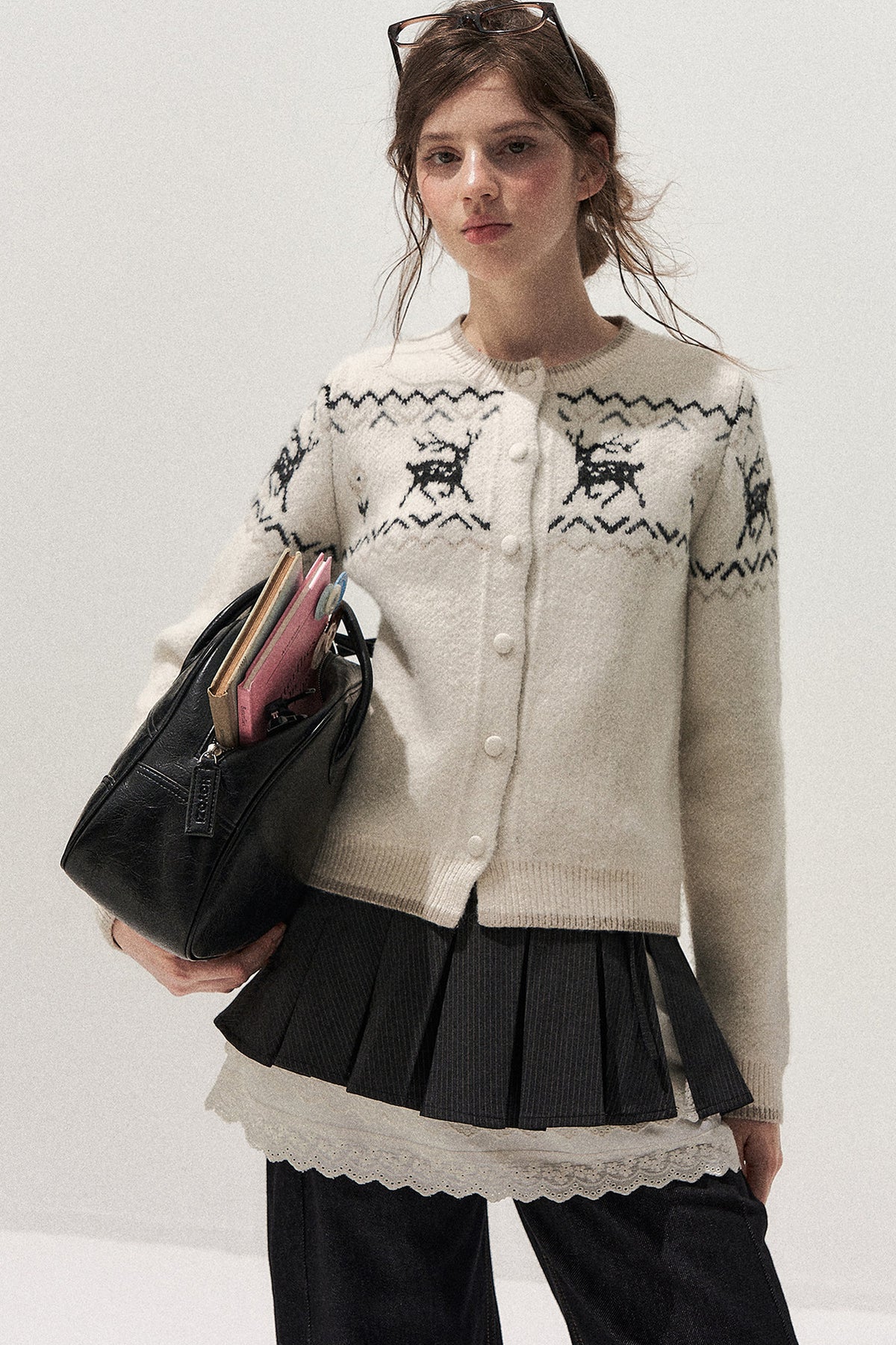 Deer Fair Isle Knit Cardigan