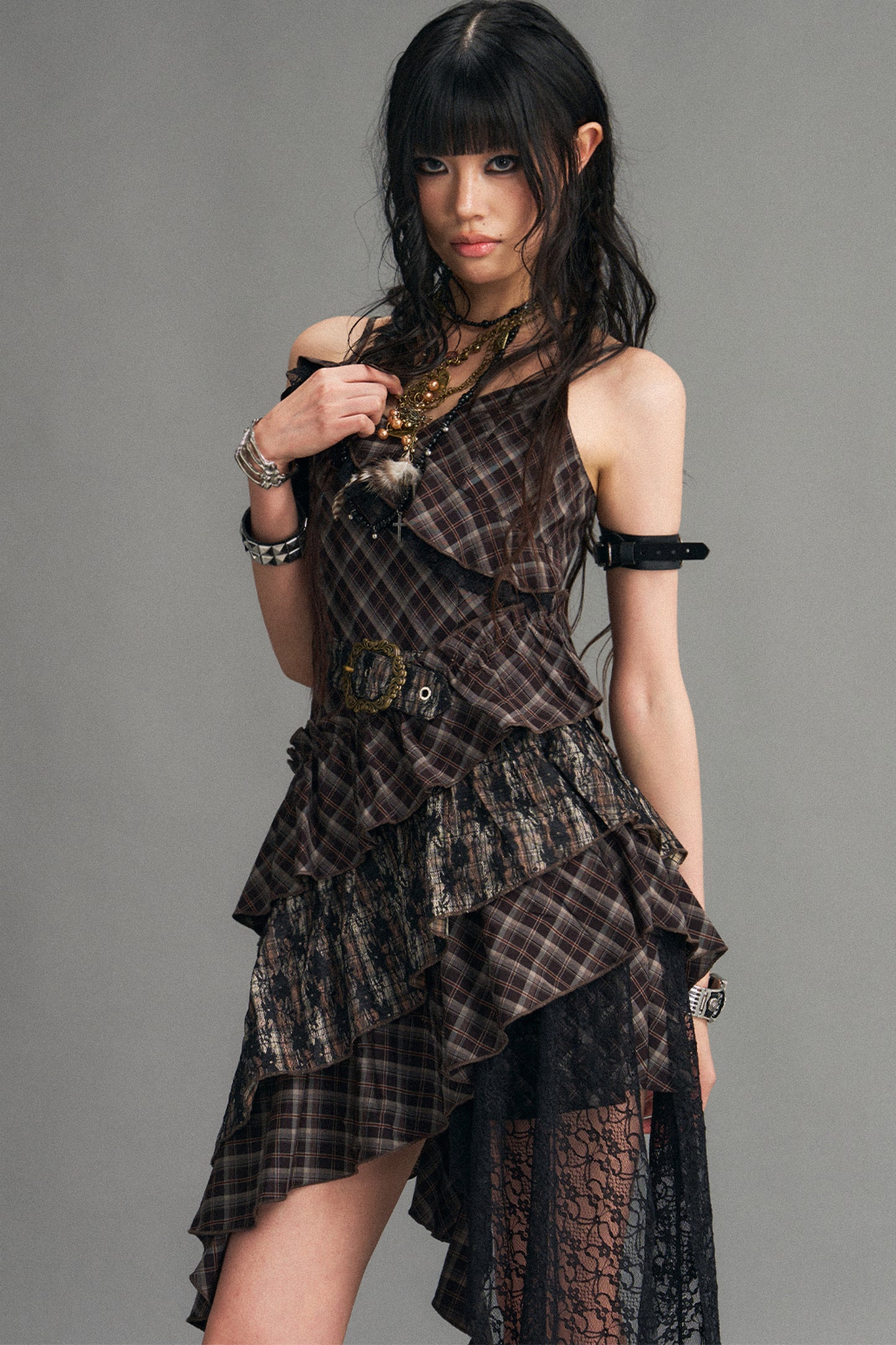 Retro Irregular Plaid Dress