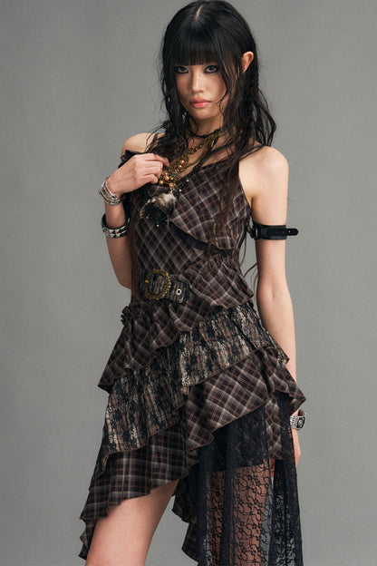 Retro Irregular Plaid Dress