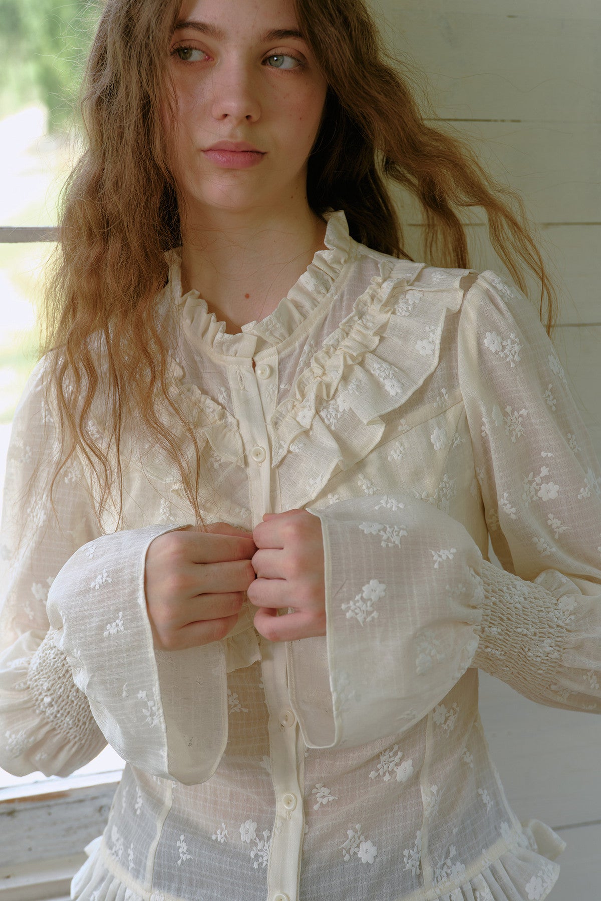 Ruffled Polka Dot Floral Blouse