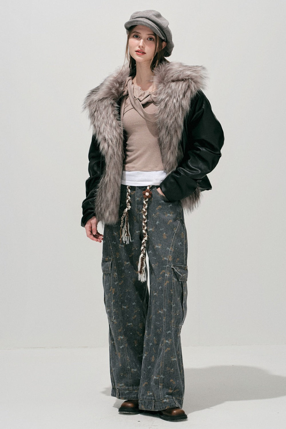 Large Fur Collar Leather Jacket