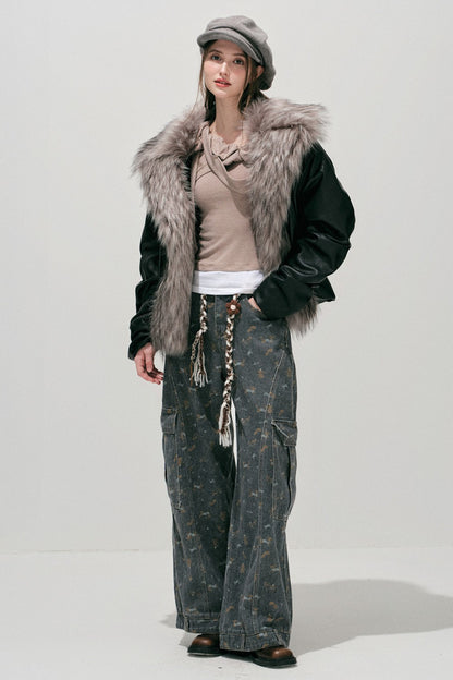 Large Fur Collar Leather Jacket