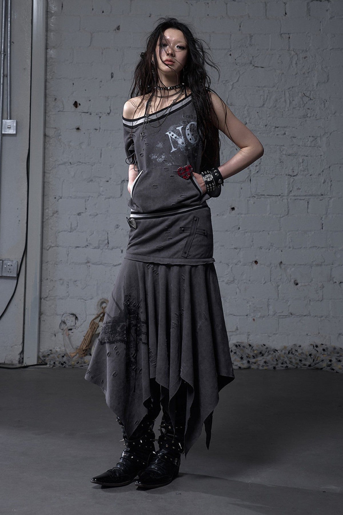 Distressed Punk Sleeveless Dress