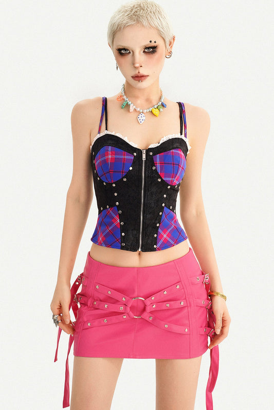Blue Plaid Patchwork Camisole