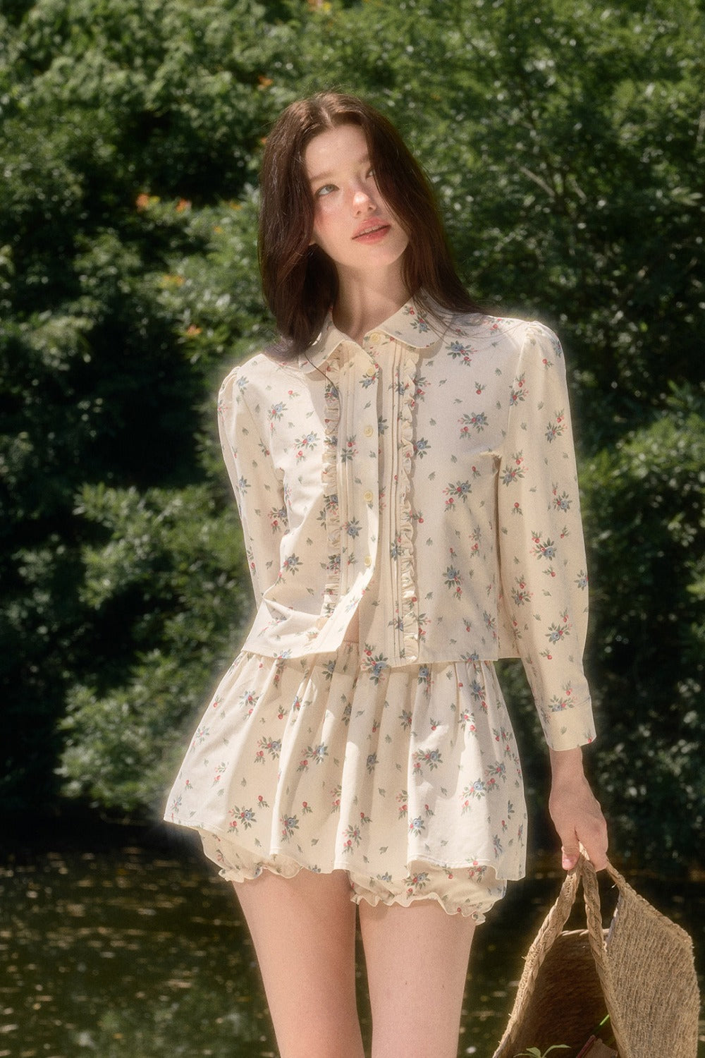 Floral Print Shirt and Culottes Set-Up
