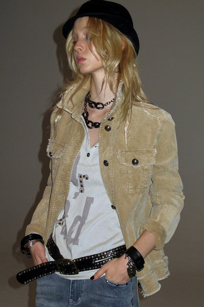 Distressed Corduroy Retro Jacket