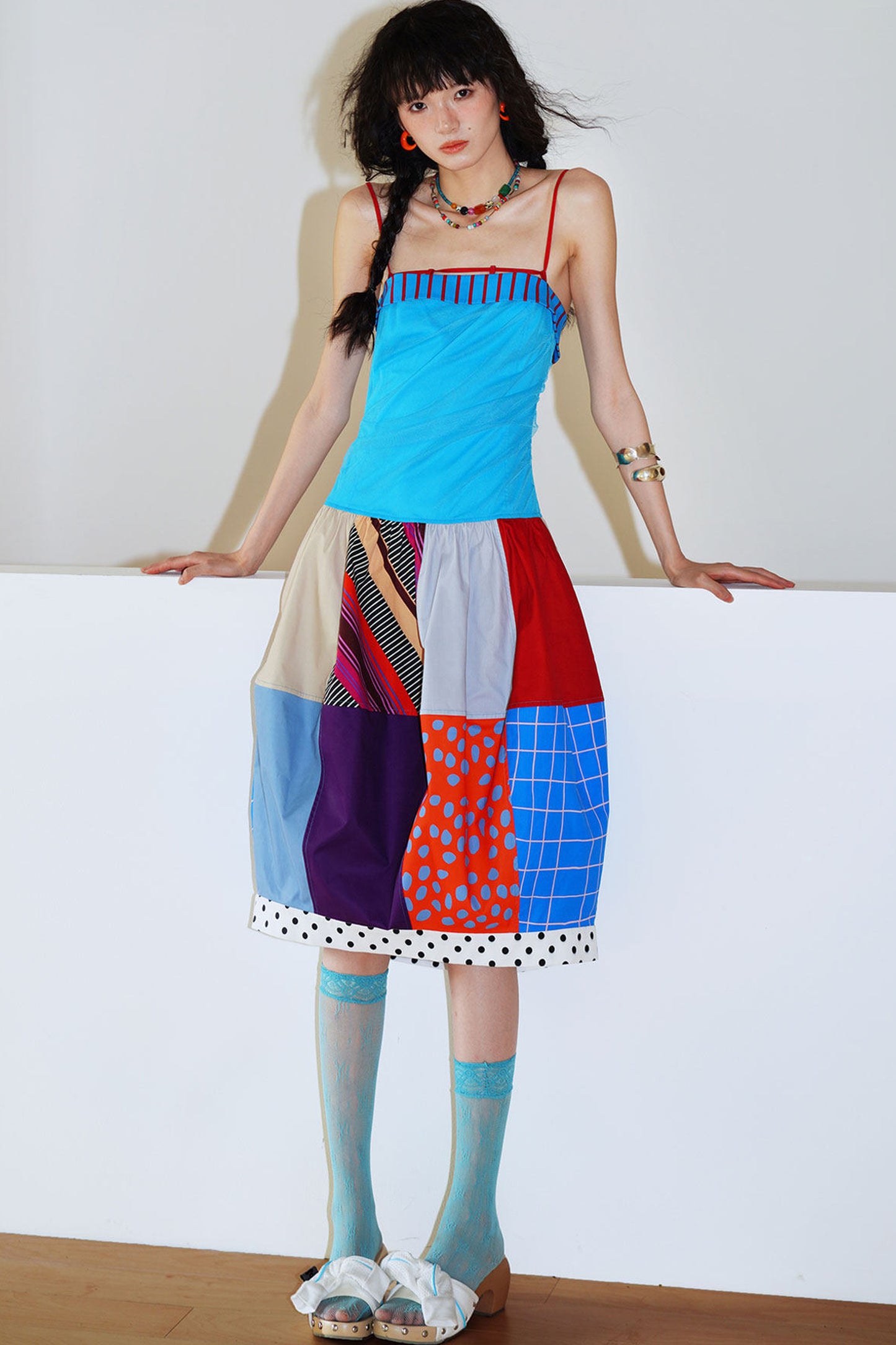 Patchwork Pleated Balloon Dress