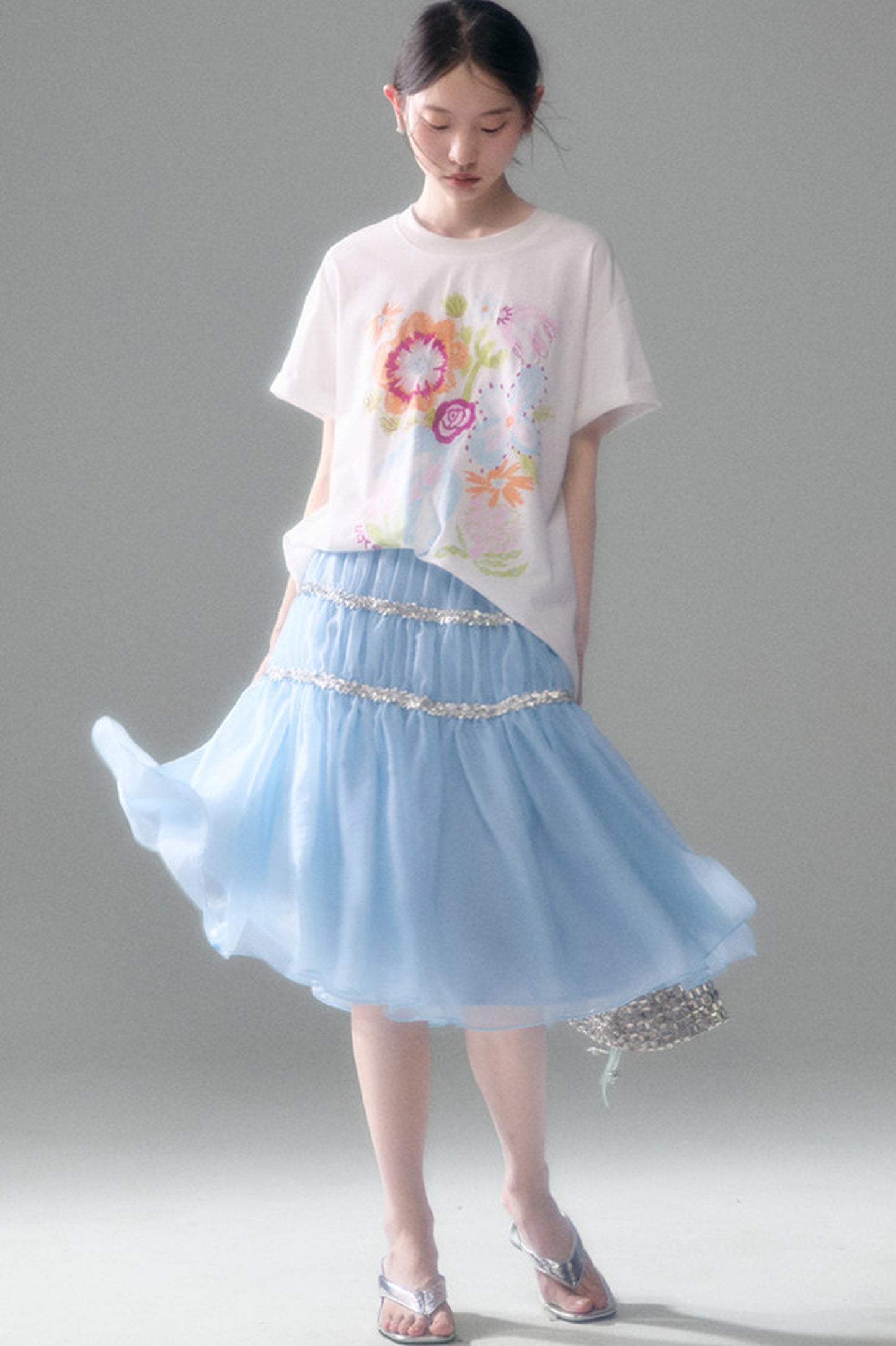 Pearlescent Mesh Sequin A-Line Skirt