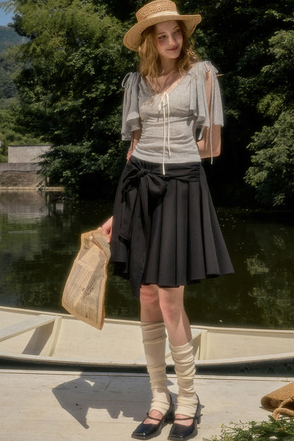 Cape-Style Short-Sleeve Top and Dress Set-Up