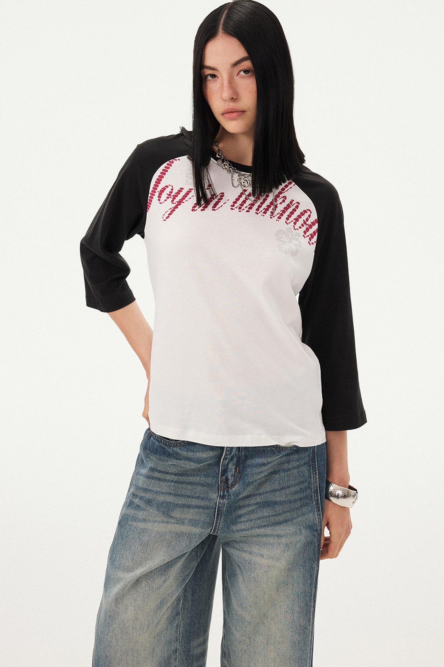 Oversized Slogan Print Raglan T-Shirt