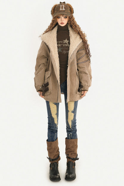 Maillard Fleece-Lined Hooded Fur Collar Jacket