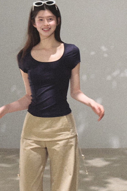 Lyocell V-Neck Short Sleeve Top
