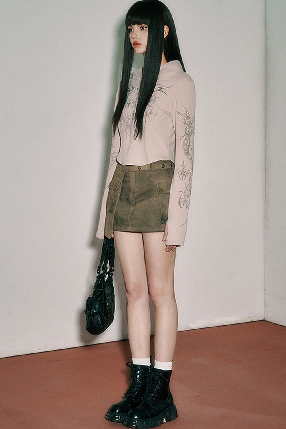 Fitted Long-Sleeved Subculture Hooded T-Shirt