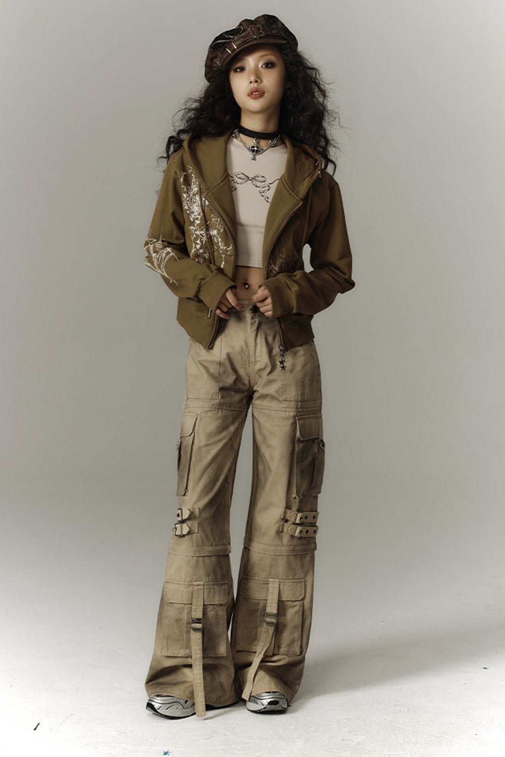 Detachable Washed Workwear Wide-Leg Pants