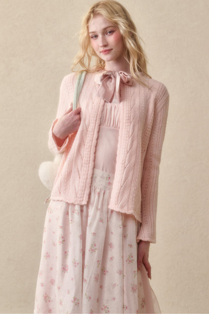 Soft Wool Ribbon Knit Cardigan