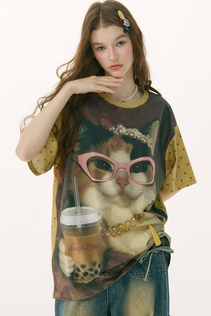 Cat Print Loose T-Shirt