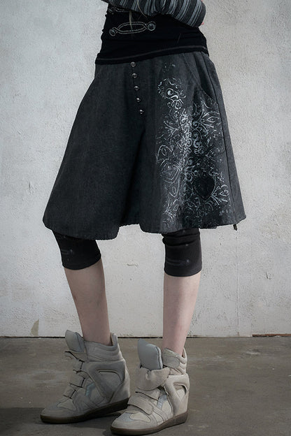 Punk Print Layered-Look Skirt