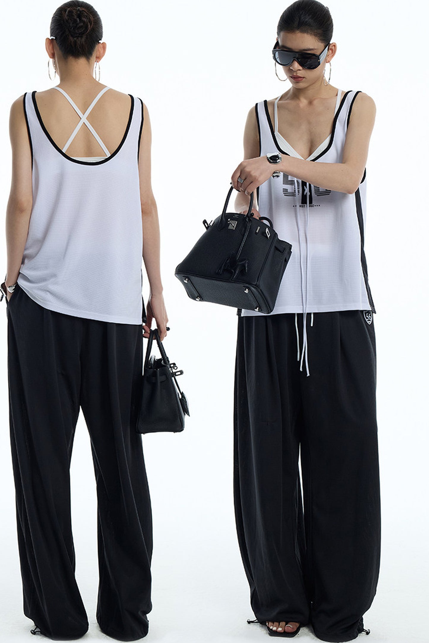 Black White Color-Block Sports Pants