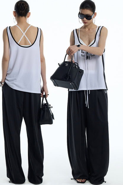 Black White Color-Block Sports Pants