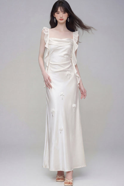 Gardenia White Satin Dress