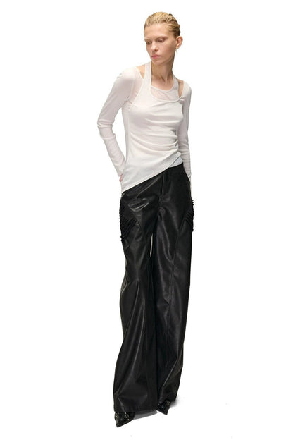 Layered-Look Spliced Halter Long-Sleeve T-Shirt