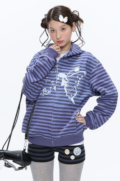Butterfly Striped Zip Hoodie