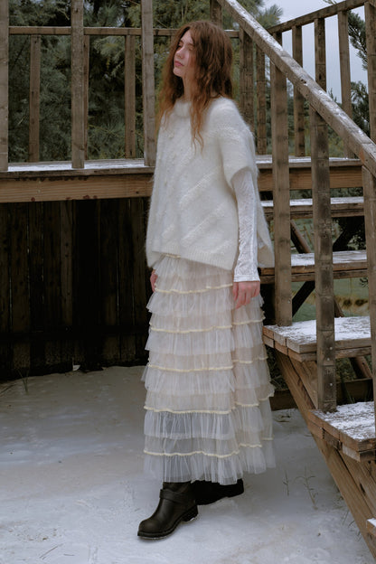Mesh Velvet Layered Chiffon Skirt