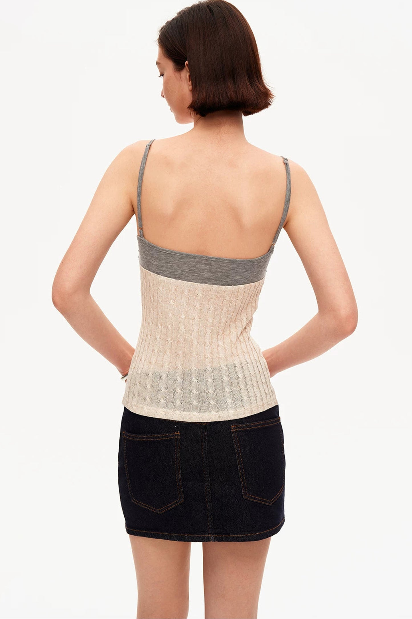 Linen Tencel Color-Blocked Twist Camisole