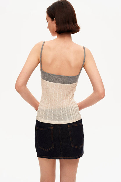 Linen Tencel Color-Blocked Twist Camisole