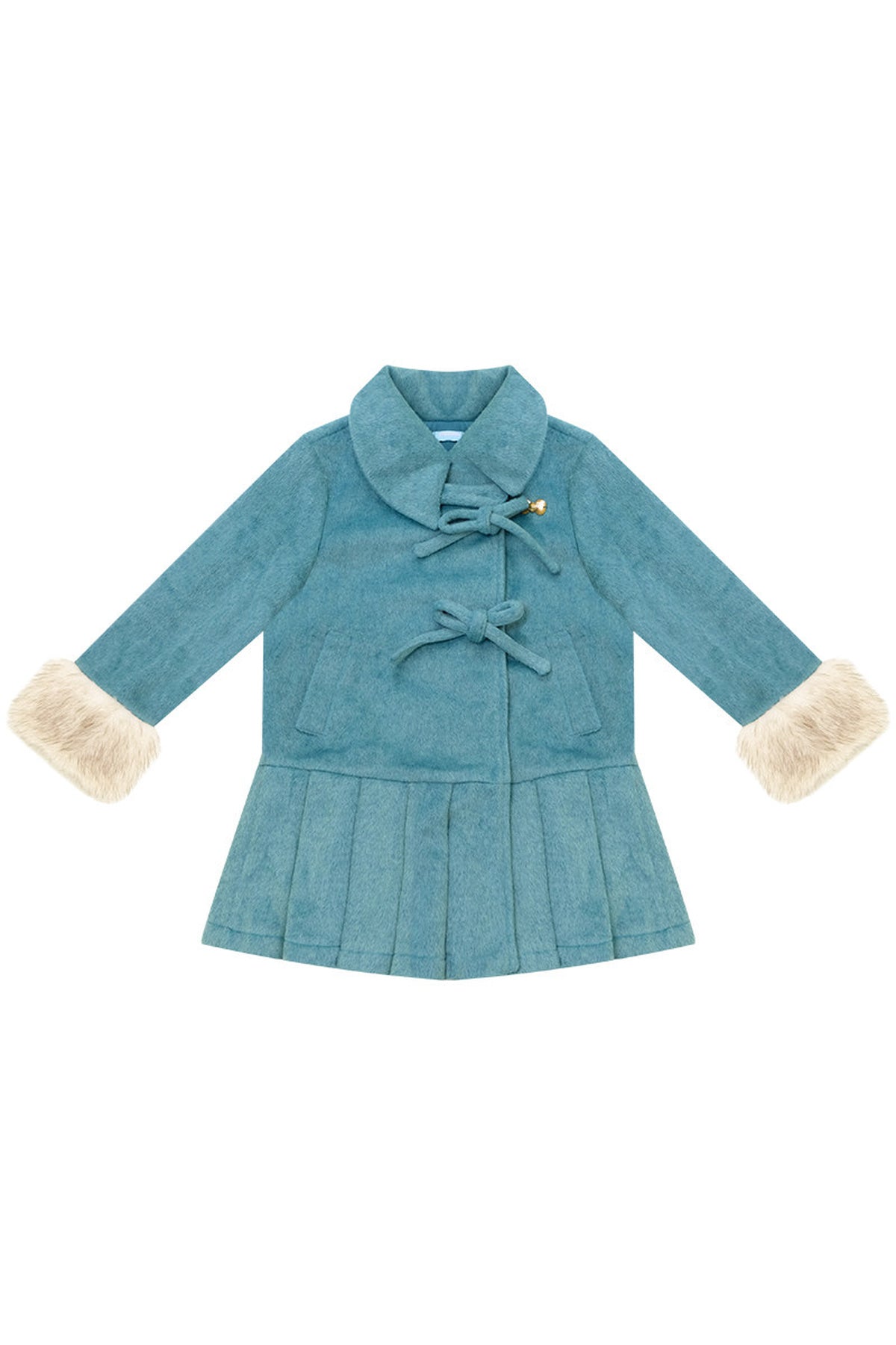 Peacock Green Lapel Pleated Woolen Jacket